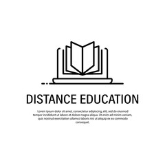 Distance education icon. Course, webinar, online lesson. Vector on isolated white background. EPS 10