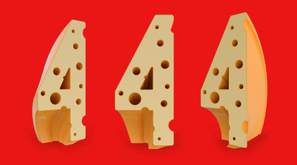 Number 4. Digital sign. Set of three view points on red. 3D