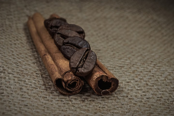 Cinnamon bars and coffee beans