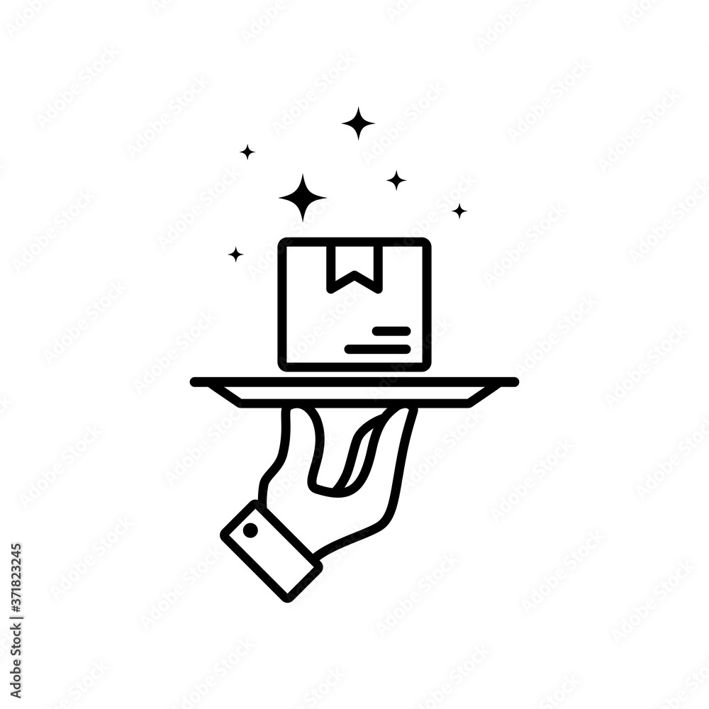 Aufkleber timely delivery icon line. box on palm. concept of safe contactless post delivery. vector on isolate