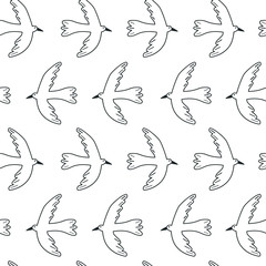 Seamless pattern, birds, hand drawn overlapping backdrop. Background vector. Cute illustration, seagulls. Decorative wallpaper, good for printing