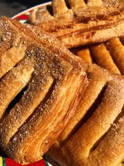 Fresh strudel with cherry and apricot macro