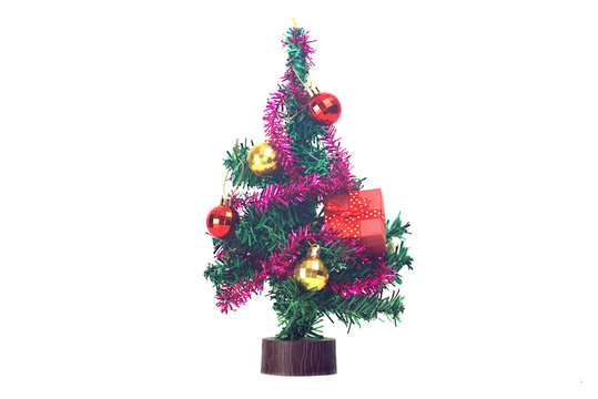 Christmas tree with gift ornament decoration on white background
