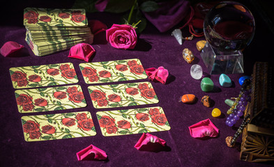 Tarot magic, attracting love, man, groom, marriage .... mystical attributes , magic for own happiness . Esoteric concept
