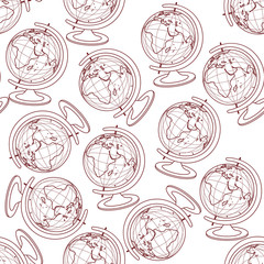 Back to school. Seamless pattern template with a set of different school things in brown on a white background. vector