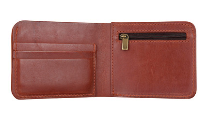 New light brown open wallet of cattle leather isolated