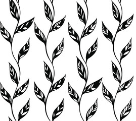 seamless pattern with black and white leaves on a white background