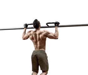 man - bodybuilder perform exercise chin-up