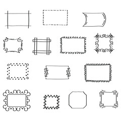 Set Doodle Frame And Border Elements Hand Drawn Collection Different Shapes Sketch Vector Design Style On White Background Illustration Isolated For Banner