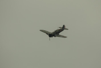 An old Curtiss-Wright Hawk 75 single engine fighter with the Armée de l’air Lafayette Escadrille Sioux Indian head emblem markings