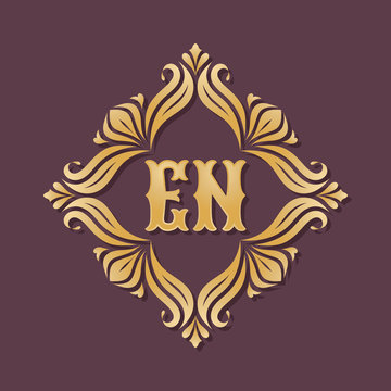 Monogram EN letters - concept logo template design. Crest heraldic luxury golden emblem. Initial E & N. Vector illustration. 