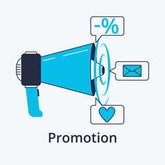 Concept of Promotion in flat line design. Icon in trend style. Modern vector illustration