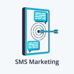Concept of sms marketing in flat line design. Icon in trend style. Modern vector illustration