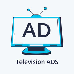 Concept of television ADS in flat line design. Icon in trend style. Modern vector illustration