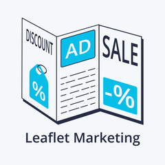 Concept of Leaflet Marketing in flat line design. Icon in trend style. Modern vector illustration