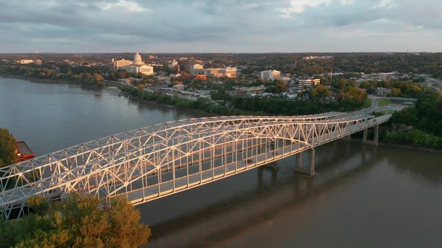 Aerial View Over The Town and Waterfront of Jefferson City Missouri