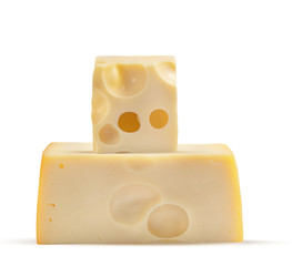 a slice of fresh hard cheese on a white background