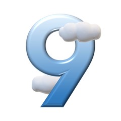 3D BLUE NUMBER TEXT CLOUDS WITH WHITE BACKGROUND