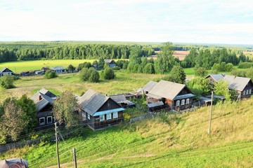 Plakat Top view of a village street with wooden houses