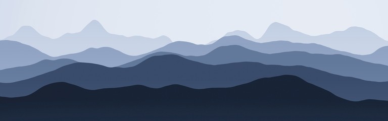 artistic blue hills ridges nature mountainscape - flat digital drawn texture background illustration