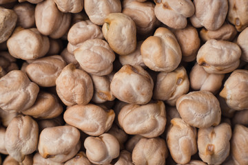 Top view. Dried chickpea beans close up background. Macro shoot.