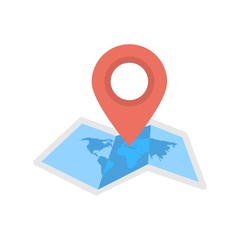Flat colored location pin and map icon - vector illustration.