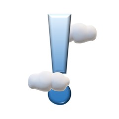 3D BLUE SYMBOL MARK TEXT CLOUDS WITH WHITE BACKGROUND : EXCLAMATION MARK !