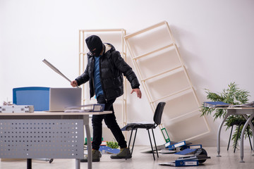 Young male burglar in the office