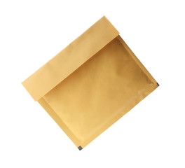 Kraft paper envelope isolated on white. Mail service