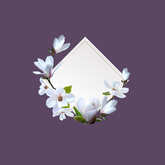 Banner, Greeting card with magnolia flowers, Card with realistic magnolia. Premade arrangement flowers.