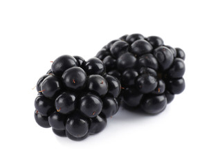 Beautiful tasty ripe blackberries on white background