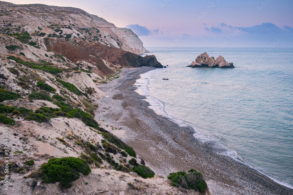 Canvas Prints cyprus. rock aphrodite. morning on the island of cyprus. rock aphrodite with a quadrocopter. a beach