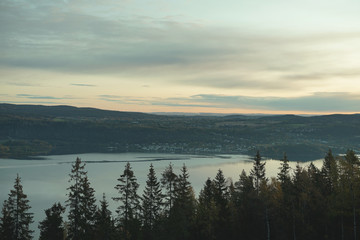 View of fjord in Drammen from local mountain.