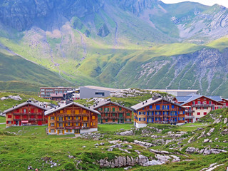 Summer and winter sports and recreational resort Melchsee-Frutt on the shores of Lake Melchsee,...