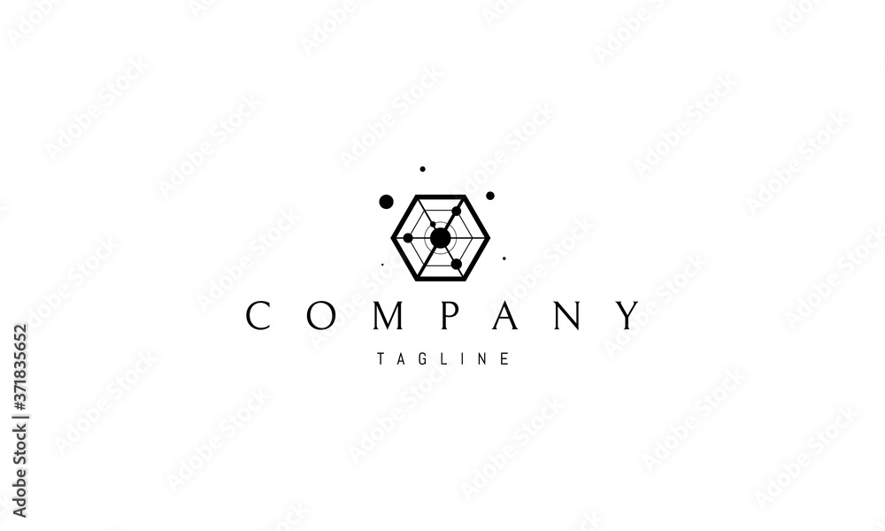 Wall mural vector logo in which the abstract image of a hexagon with circles in the corners personifies coopera