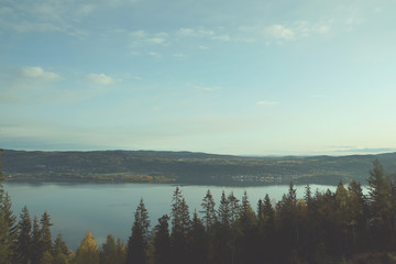 View of fjord in Drammen from local mountain.