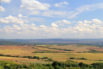 Aerial view of agricultural fields in the vicinity of the village of Avren (Bulgaria)