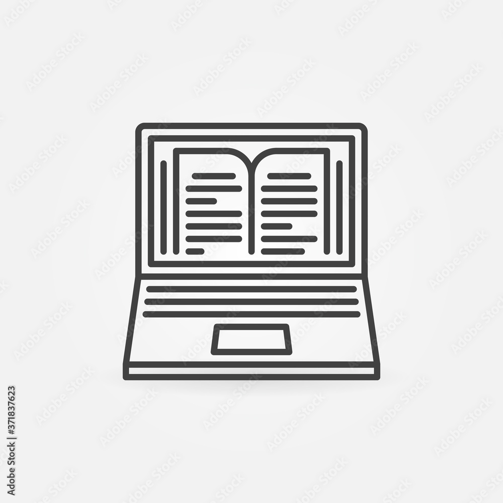 Poster laptop with book on screen vector outline concept icon or design element