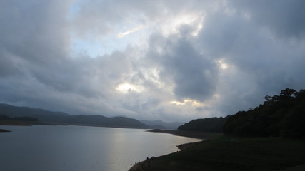 landscape with lake and cloudy sky