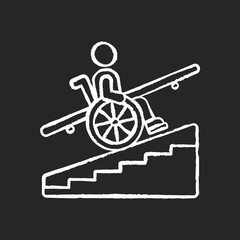 Step free access chalk white icon on black background. Wheelchairs and strollers access. Avoiding stairs. Accessible transportation. City infrastructure. Isolated vector chalkboard illustration