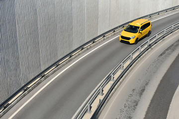 minivan taxi drive by city underground highway
