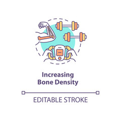 Increasing bone density concept icon. DIY biology, biohacking idea thin line illustration. Intense sportive workout, bodybuilding training. Vector isolated outline RGB color drawing. Editable stroke