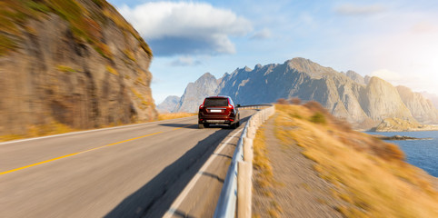 Car on a mountain road in autumn	