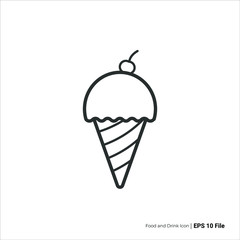ice cream icon outline. ice cream cone vector design. isolated on white background