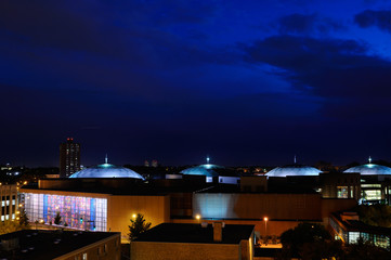 Indigo sky at dusk over the Minneapolis Convention Center domes