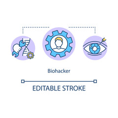 Biohacker concept icon. Body hacking and modification idea thin line illustration. Biopunk culture, self improvement technologies. Vector isolated outline RGB color drawing. Editable stroke