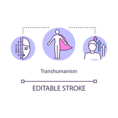 Transhumanism concept icon. Biohacking idea thin line illustration. Human improvement ideology. Body hacking and artificial enhancement. Vector isolated outline RGB color drawing. Editable stroke