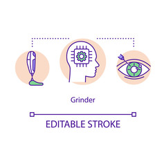 Grinder concept icon. Body hacking and biopunk culture idea thin line illustration. Biohacking technologies, artificial modifications. Vector isolated outline RGB color drawing. Editable stroke