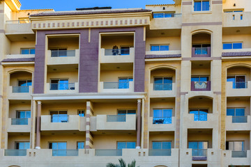 Facade of the modern residential building in Hurghada, Egypt
