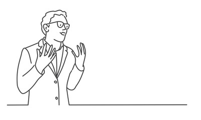 Portrait of a young man with glasses. Line drawing vector illustration.